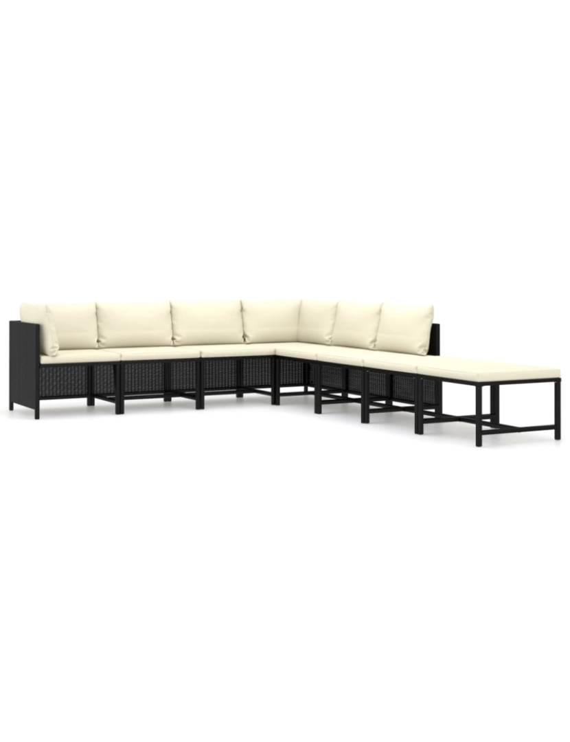 imagem de vidaXL 8 pcs conjunto lounge de jardim c/ almofadões vime PE preto1