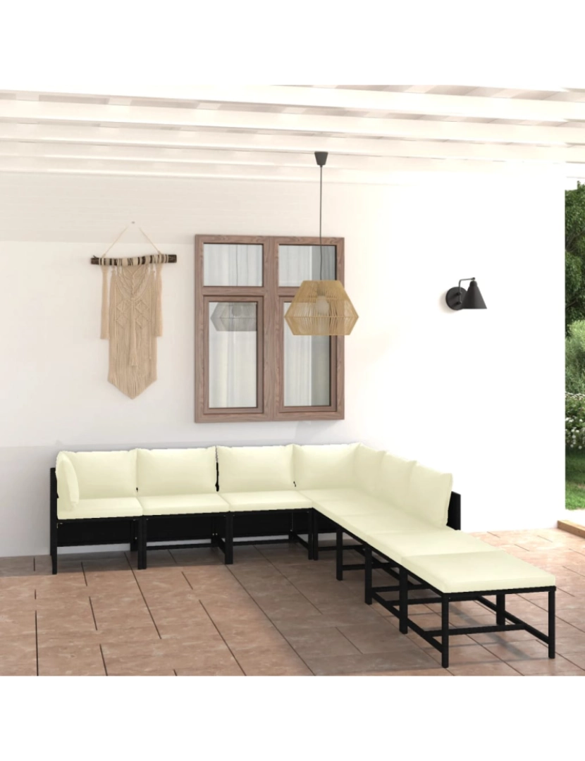 imagem de vidaXL 8 pcs conjunto lounge de jardim c/ almofadões vime PE preto2