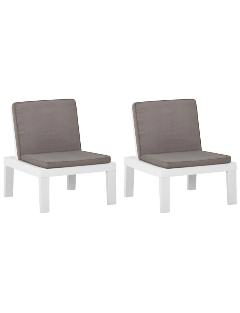 imagem de vidaXL Cadeiras de jardim com almofadões 2 pcs plástico branco1