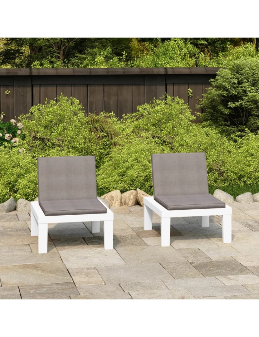 imagem de vidaXL Cadeiras de jardim com almofadões 2 pcs plástico branco2
