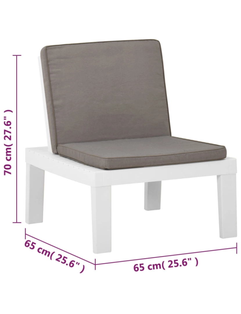 imagem de vidaXL Cadeiras de jardim com almofadões 2 pcs plástico branco9