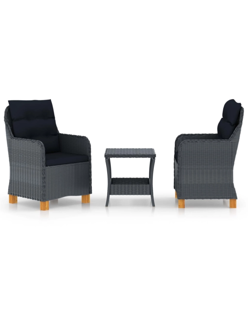 imagem de vidaXL 3 pcs conj. lounge jardim c/ almofadões vime PE cinzento-escuro2