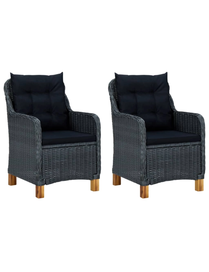 imagem de vidaXL 3 pcs conj. lounge jardim c/ almofadões vime PE cinzento-escuro3