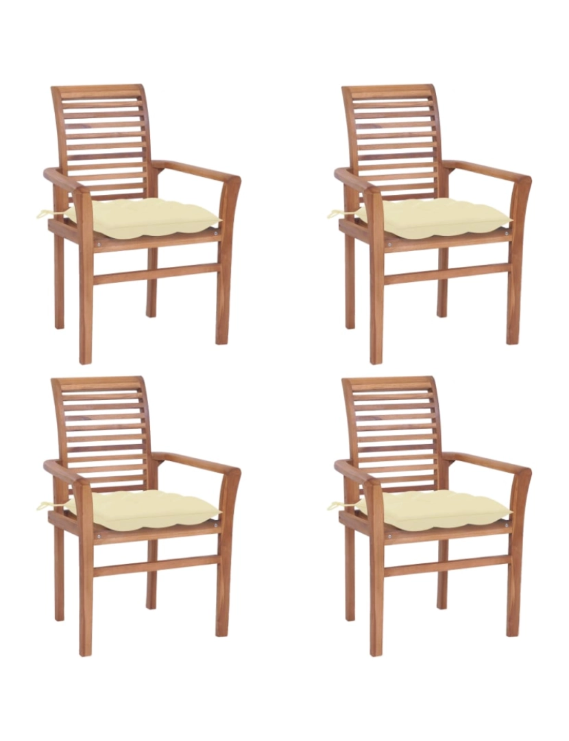 imagem de vidaXL Cadeiras de jantar 4 pcs c/ almofadões branco nata teca maciça1
