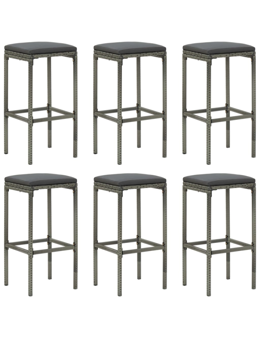 imagem de vidaXL 8 pcs conjunto de bar p/ jardim c/ almofadões vime PE cinzento8