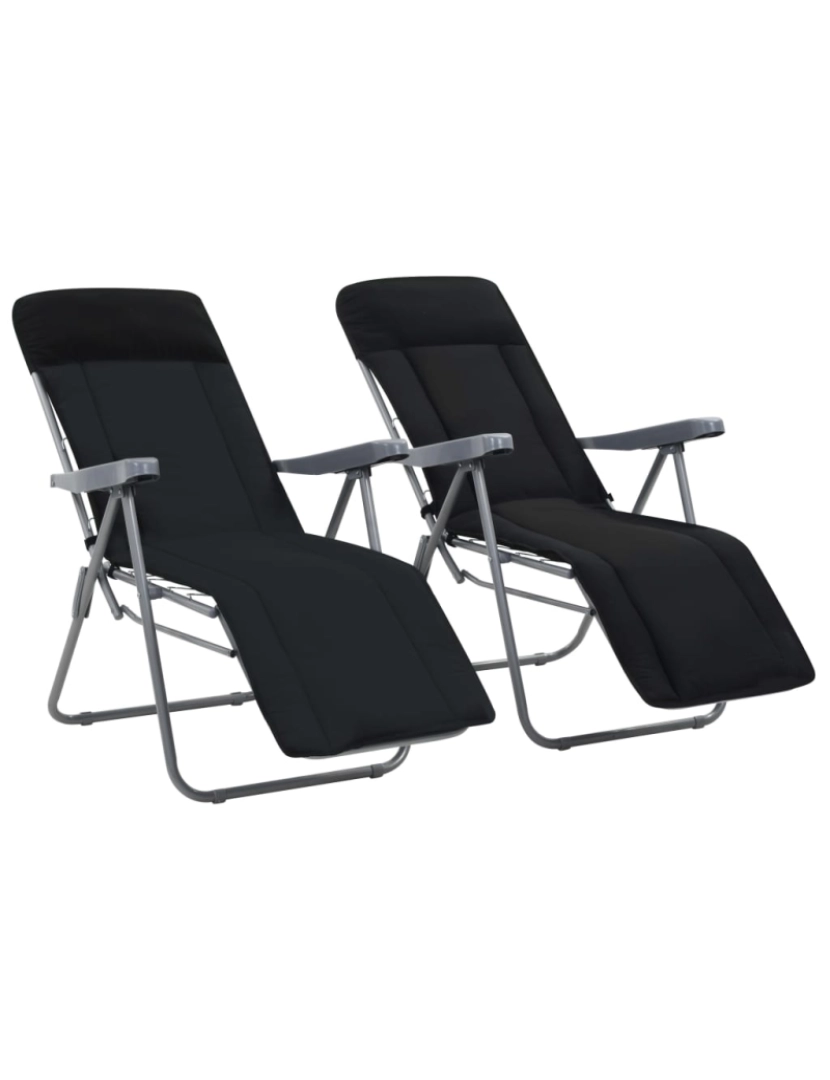 imagem de vidaXL Cadeiras de jardim dobráveis com almofadões 2 pcs preto1
