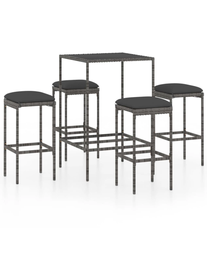 Vidaxl - vidaXL 5 pcs conjunto de bar p/ jardim c/ almofadões vime PE cinzento