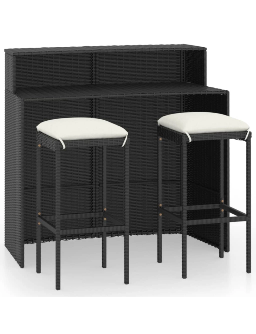 imagem de vidaXL 3 pcs conjunto de bar para jardim com almofadões preto1