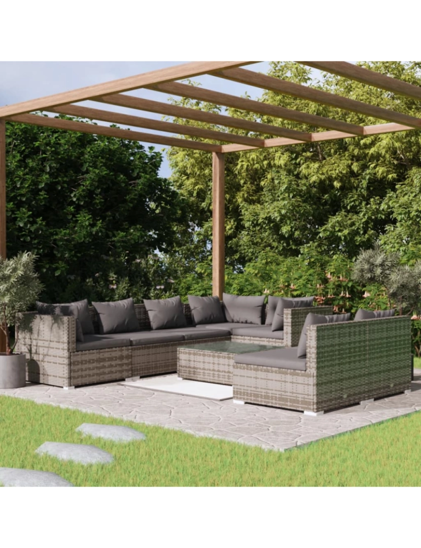 Vidaxl - vidaXL 8 pcs conjunto lounge de jardim c/ almofadões vime PE cinzento