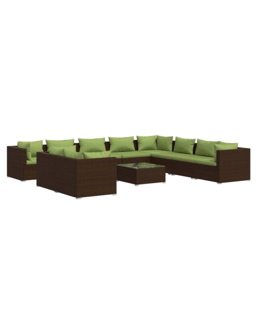 imagem de vidaXL 11 pcs conjunto lounge de jardim c/ almofadões vime PE castanho1