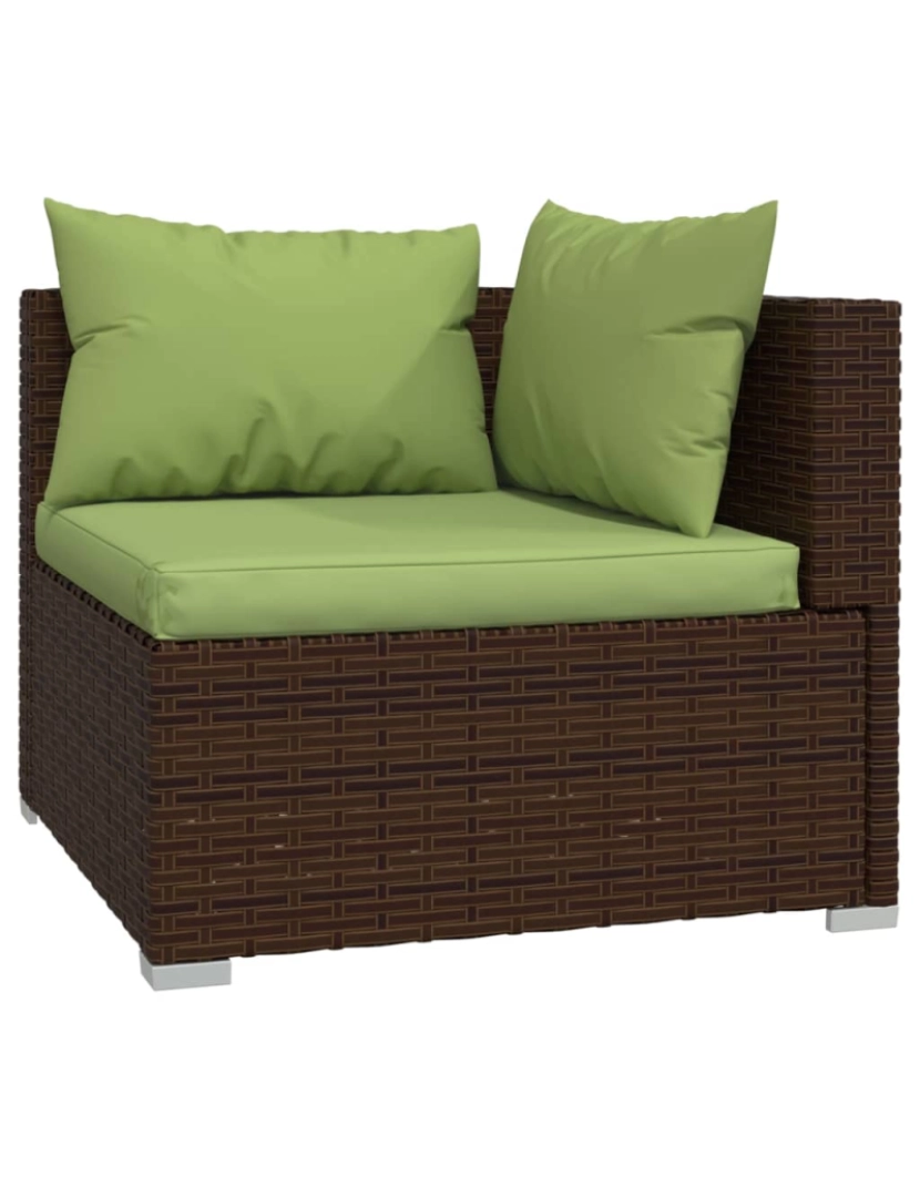 imagem de vidaXL 11 pcs conjunto lounge de jardim c/ almofadões vime PE castanho4