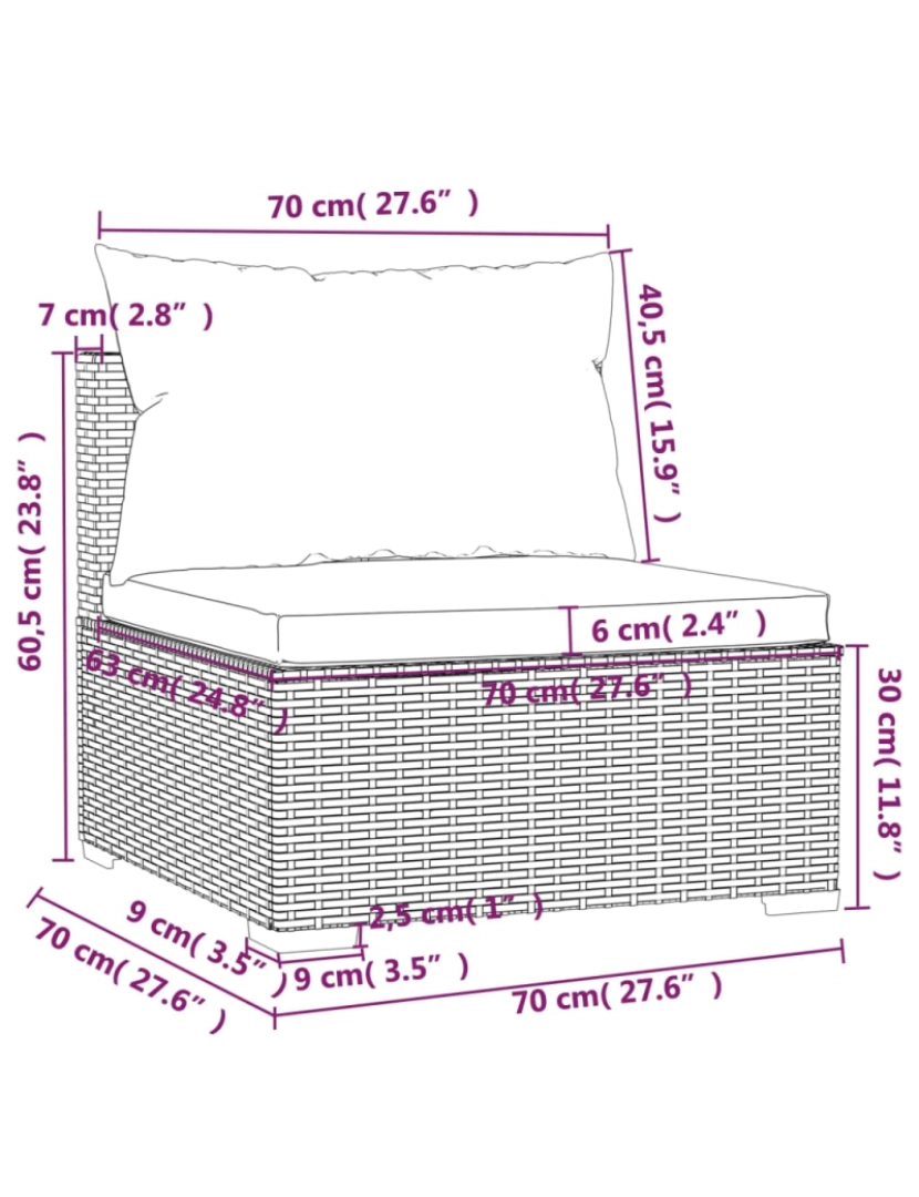 imagem de vidaXL 11 pcs conjunto lounge de jardim c/ almofadões vime PE castanho9