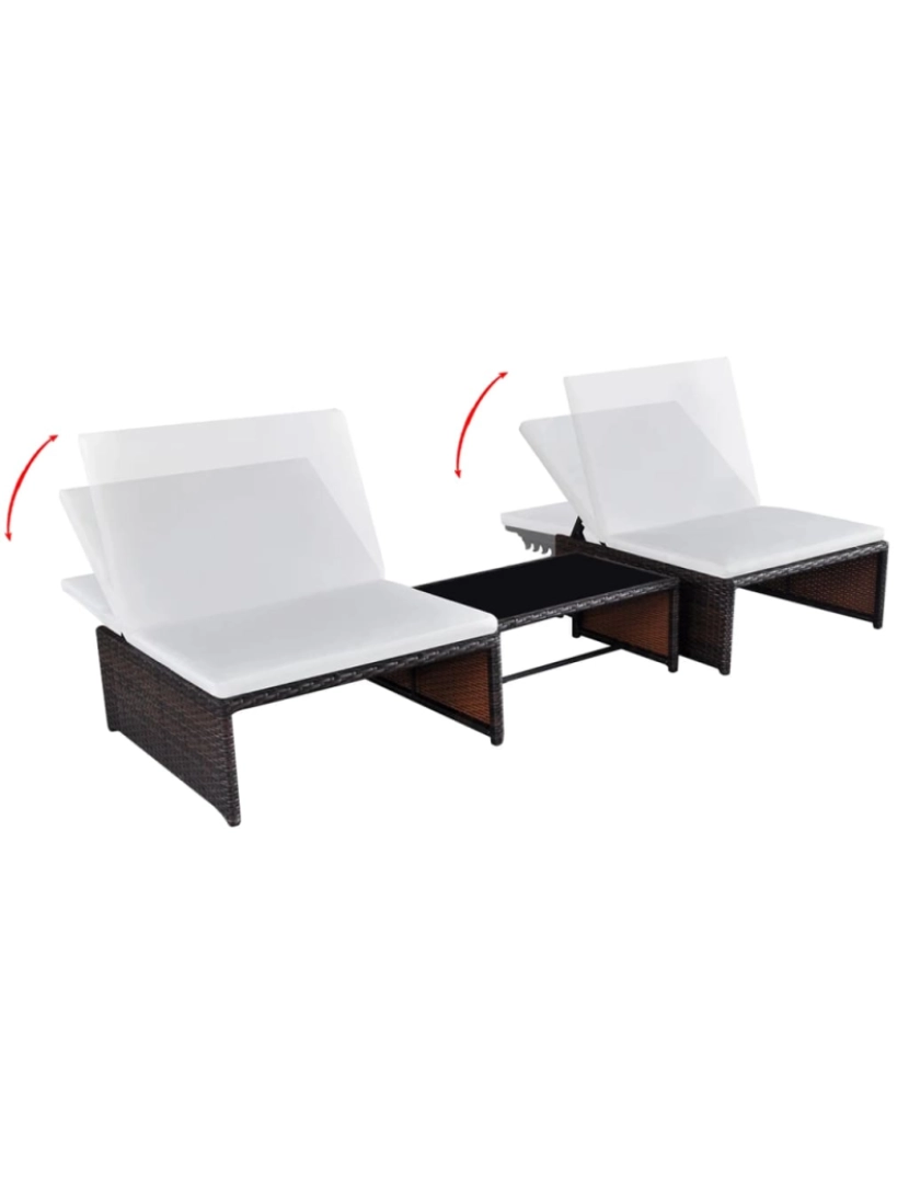 imagem de vidaXL Espreguiçadeiras com mesa 2 pcs vime PE castanho4