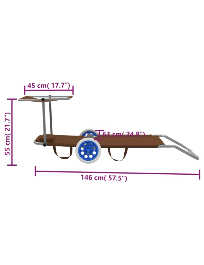 imagem de vidaXL Espreguiçadeira dobrável c/ toldo e rodas aço cinza-acastanhado10