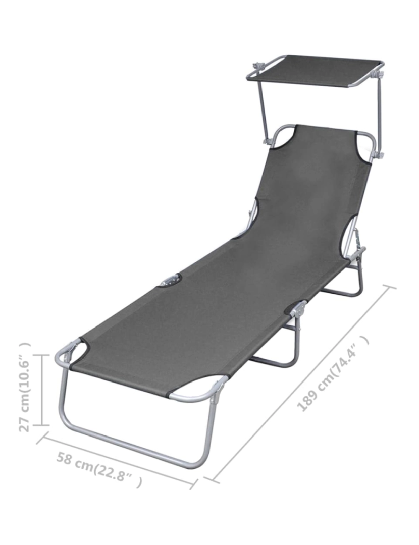 imagem de vidaXL Espreguiçadeira com toldo aço cinzento8