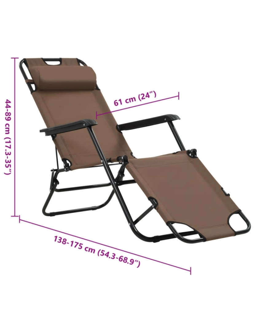 imagem de vidaXL Espreguiçadeiras dobráveis c/ apoio de pés 2 pcs aço castanho10