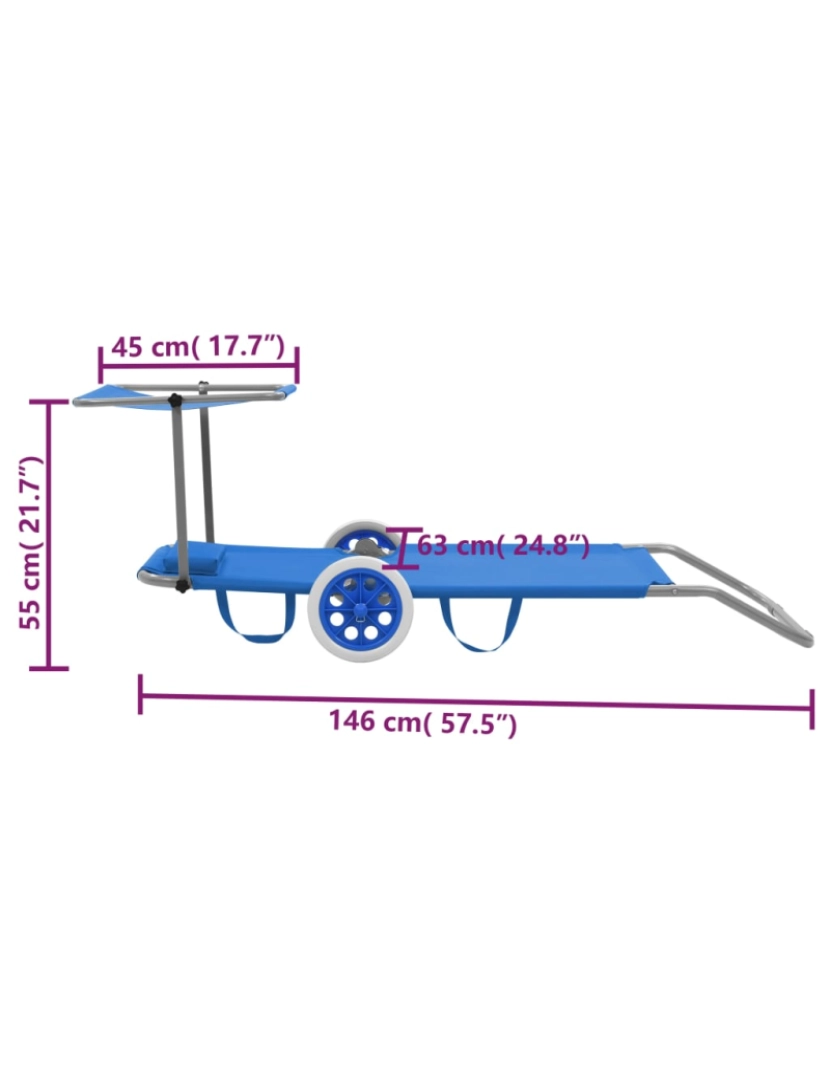 imagem de vidaXL Espreguiçadeira dobrável com toldo e rodas aço azul10