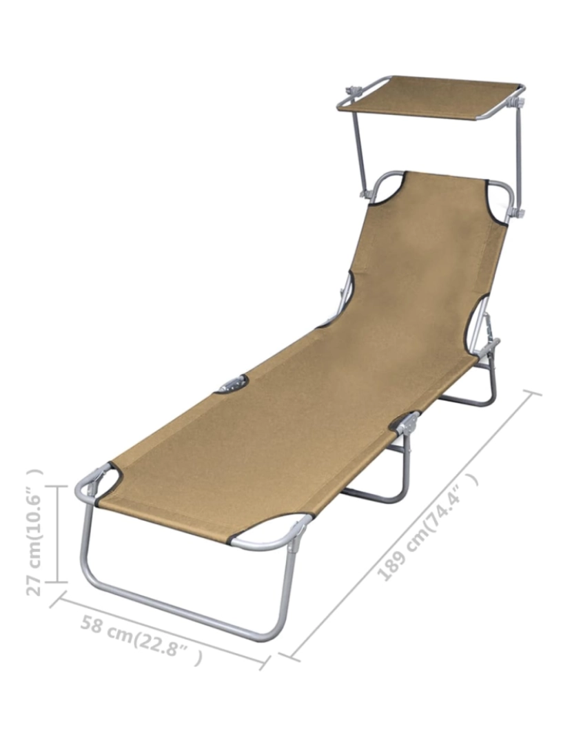 imagem de vidaXL Espreguiçadeira dobrável com toldo aço cinzento-acastanhado8