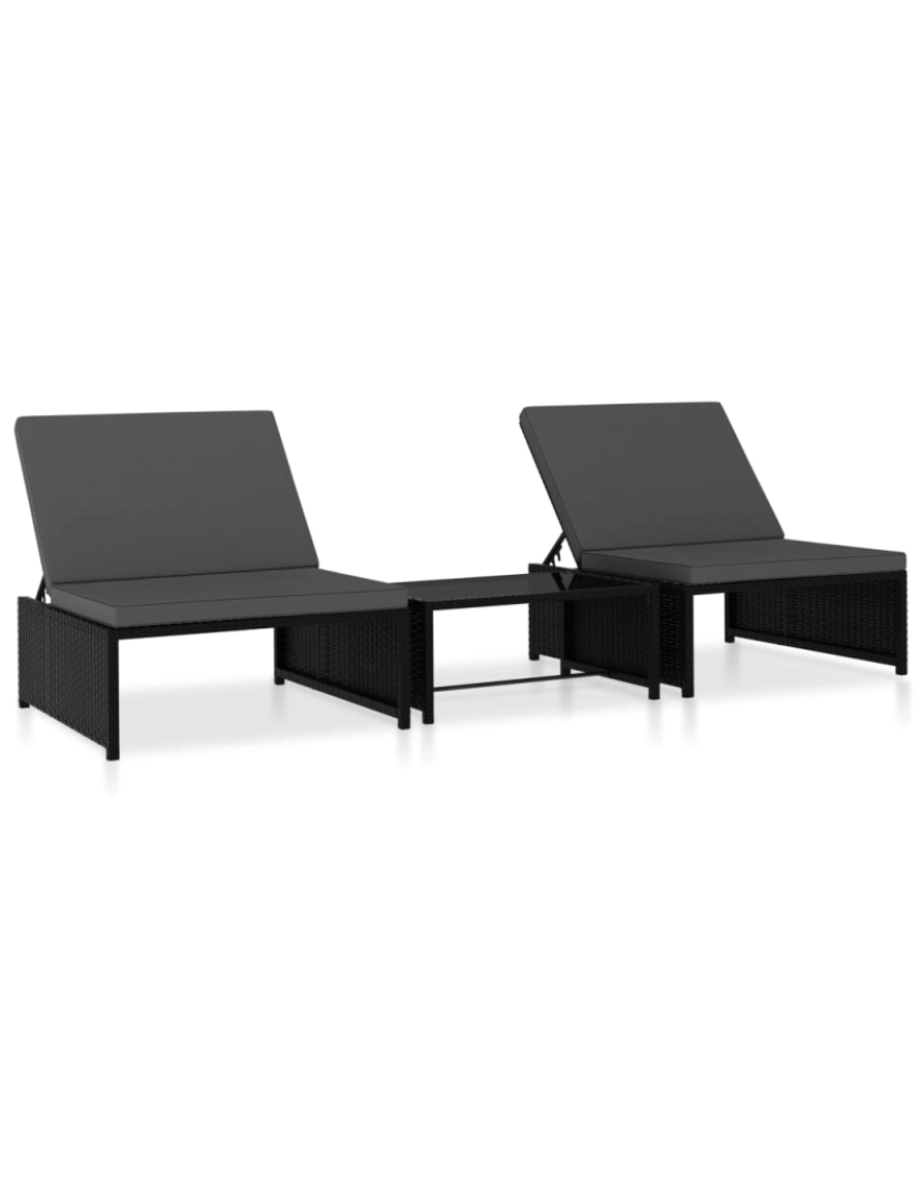 imagem de vidaXL Espreguiçadeiras com mesa 2 pcs vime PE preto1