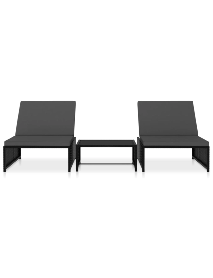 imagem de vidaXL Espreguiçadeiras com mesa 2 pcs vime PE preto3