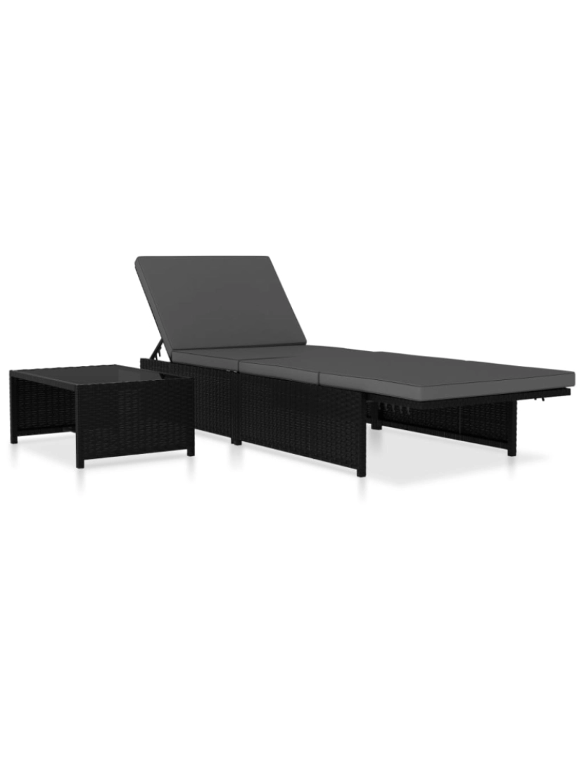 imagem de vidaXL Espreguiçadeiras com mesa 2 pcs vime PE preto5