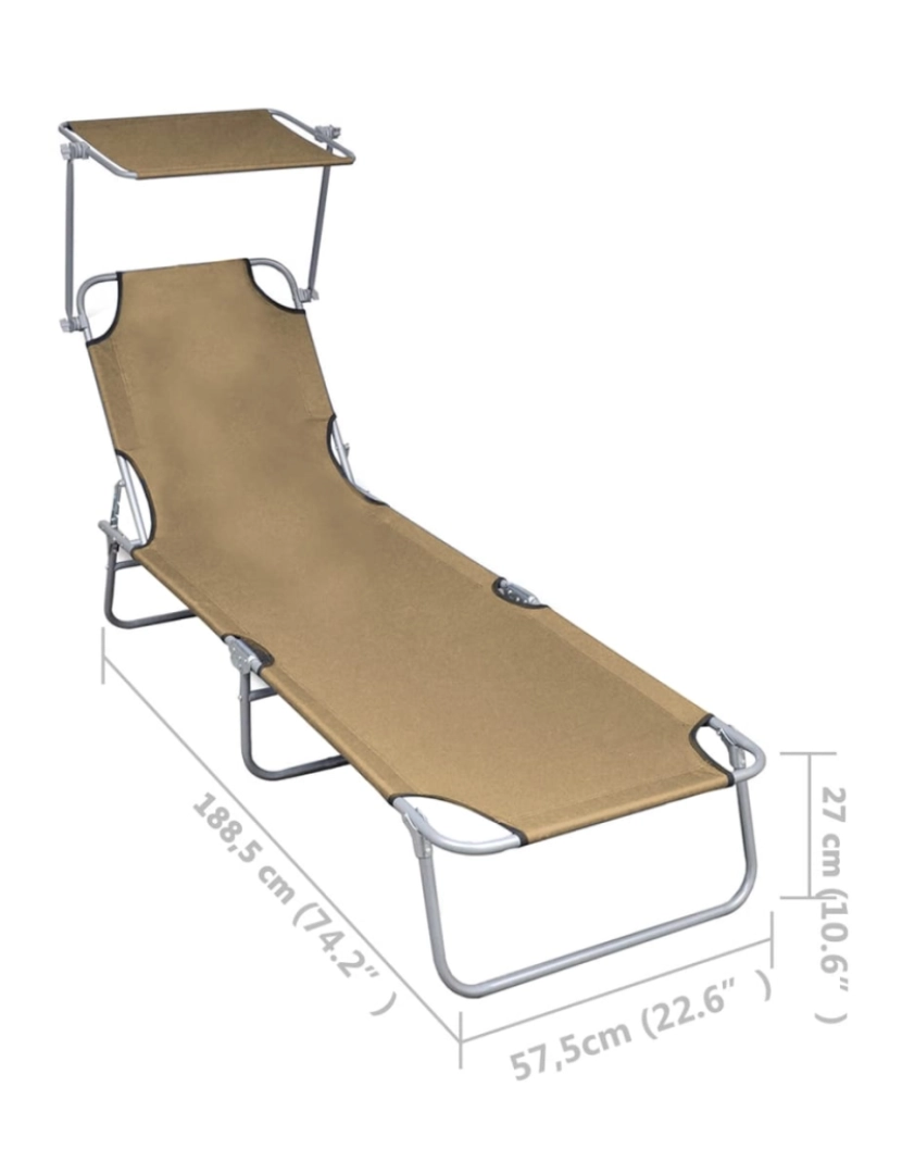 imagem de vidaXL Espreguiçadeira dobrável com toldo alumínio cinza-acastanhado8