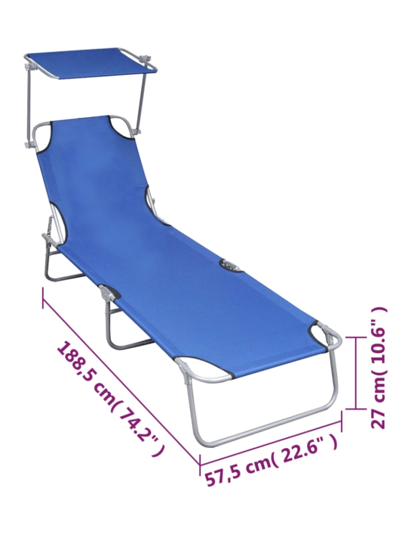 imagem de vidaXL Espreguiçadeira dobrável com toldo alumínio azul8