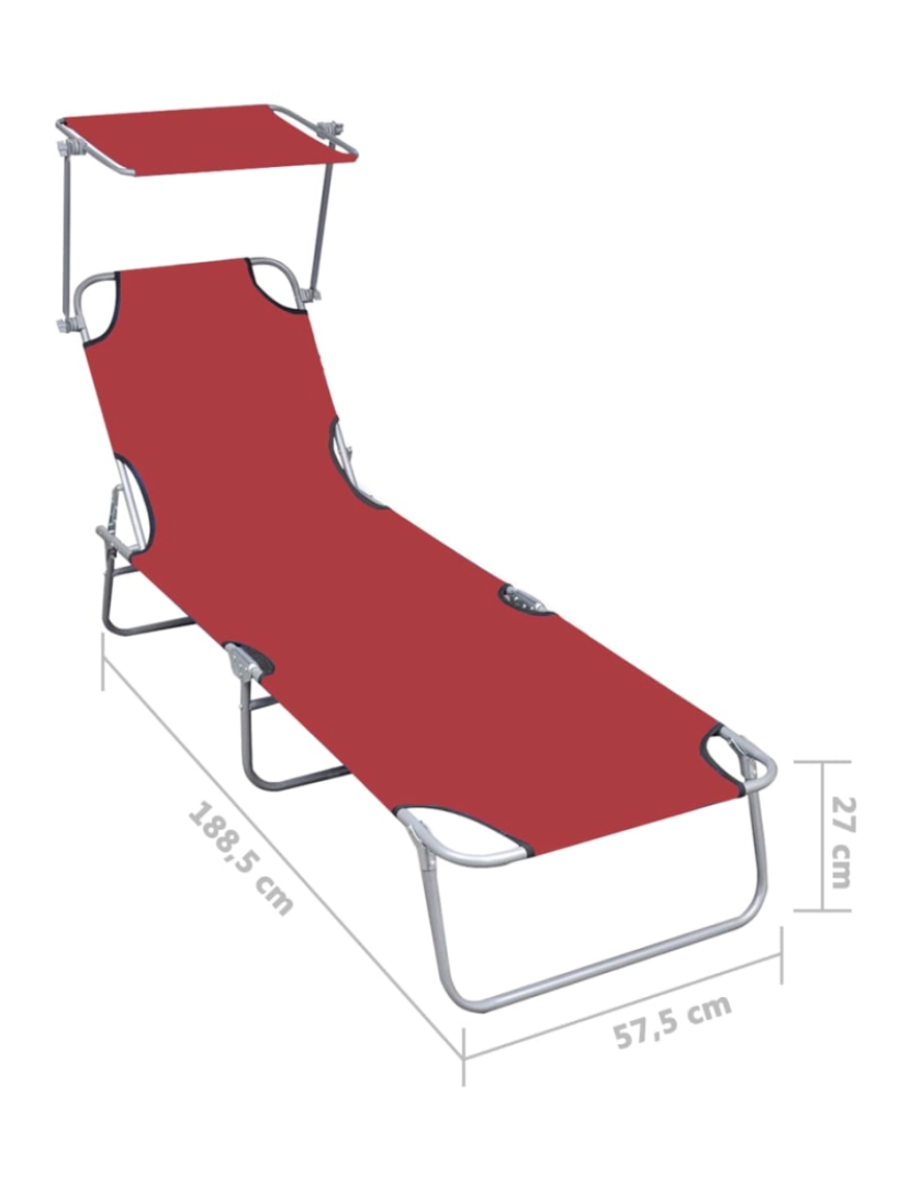 imagem de vidaXL Espreguiçadeira dobrável com toldo alumínio vermelho8