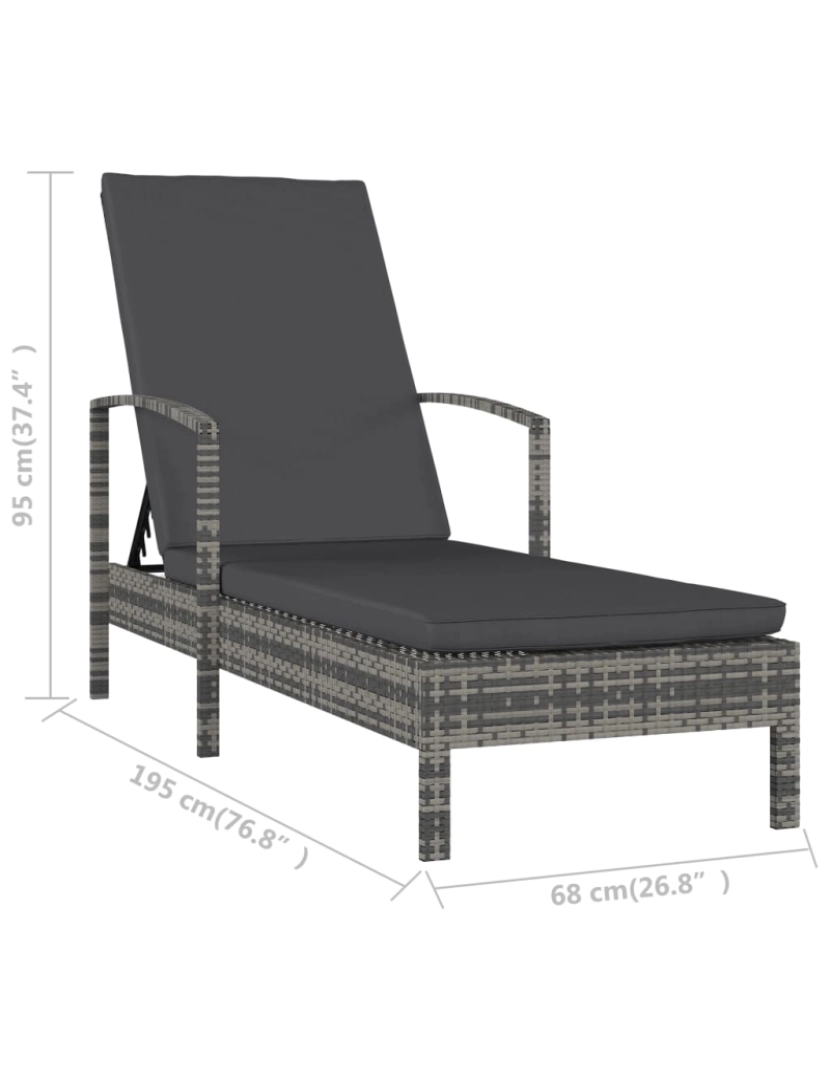 imagem de vidaXL Espreguiçadeira com apoio de braços vime PE cinzento9