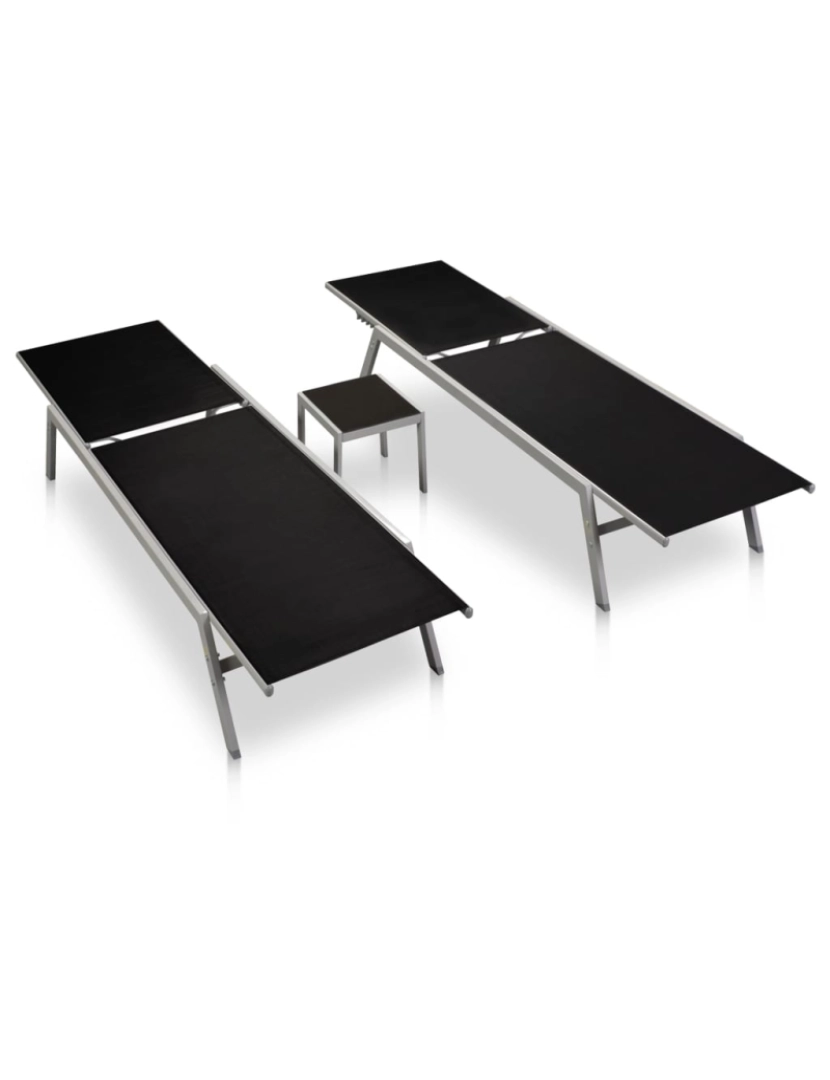 imagem de vidaXL Espreguiçadeiras com mesa 2 pcs aço e textilene preto3