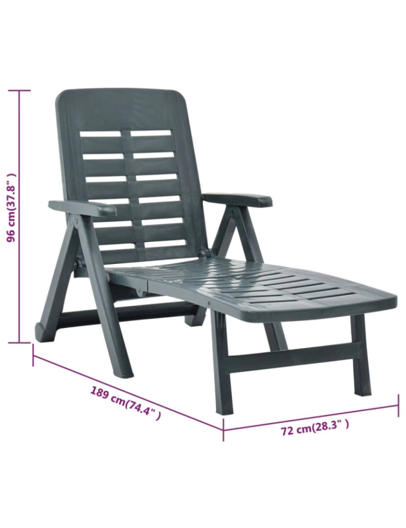 imagem de vidaXL Espreguiçadeira dobrável plástico verde10