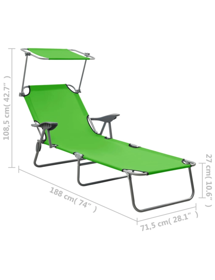 imagem de vidaXL Espreguiçadeira com toldo aço verde9