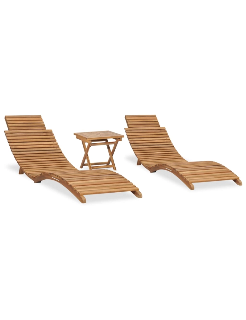 imagem de vidaXL 3 pcs conj. lounge de jardim dobrável madeira de teca maciça2