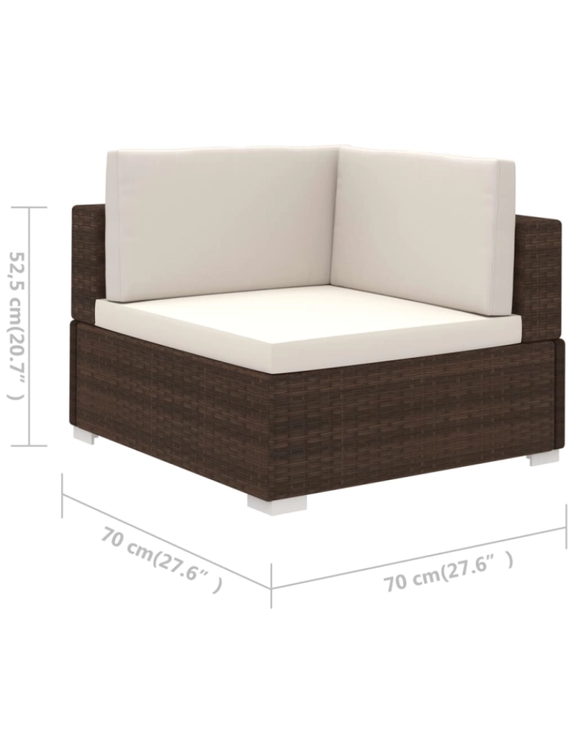 imagem de vidaXL 6 pcs conjunto lounge jardim c/ almofadões vime PE castanho9