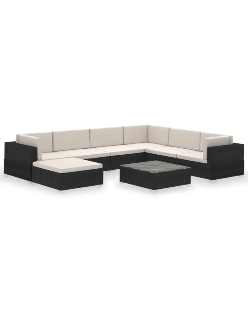 imagem de vidaXL 8 pcs conjunto lounge de jardim c/ almofadões vime PE preto1