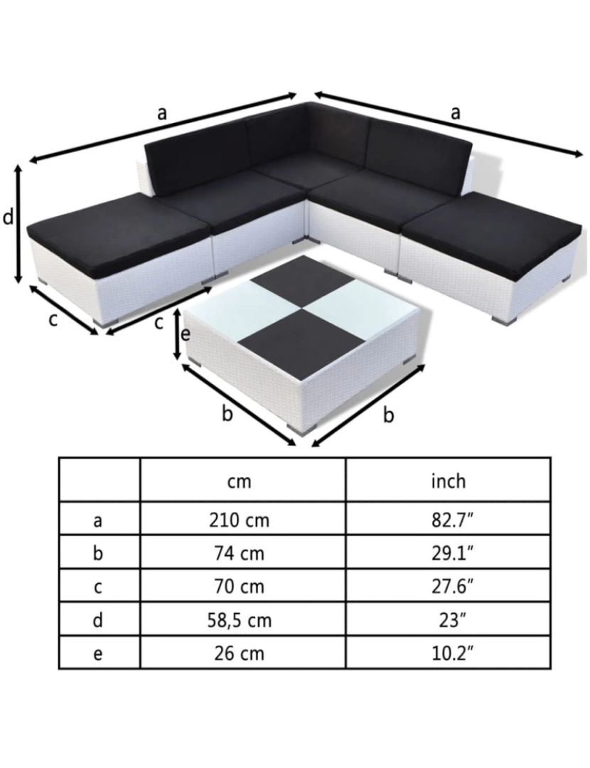 imagem de vidaXL 6 pcs conjunto lounge de jardim c/ almofadões vime PE branco5