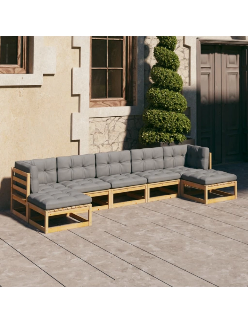 imagem de vidaXL 7 pcs conjunto lounge de jardim com almofadões pinho maciço2