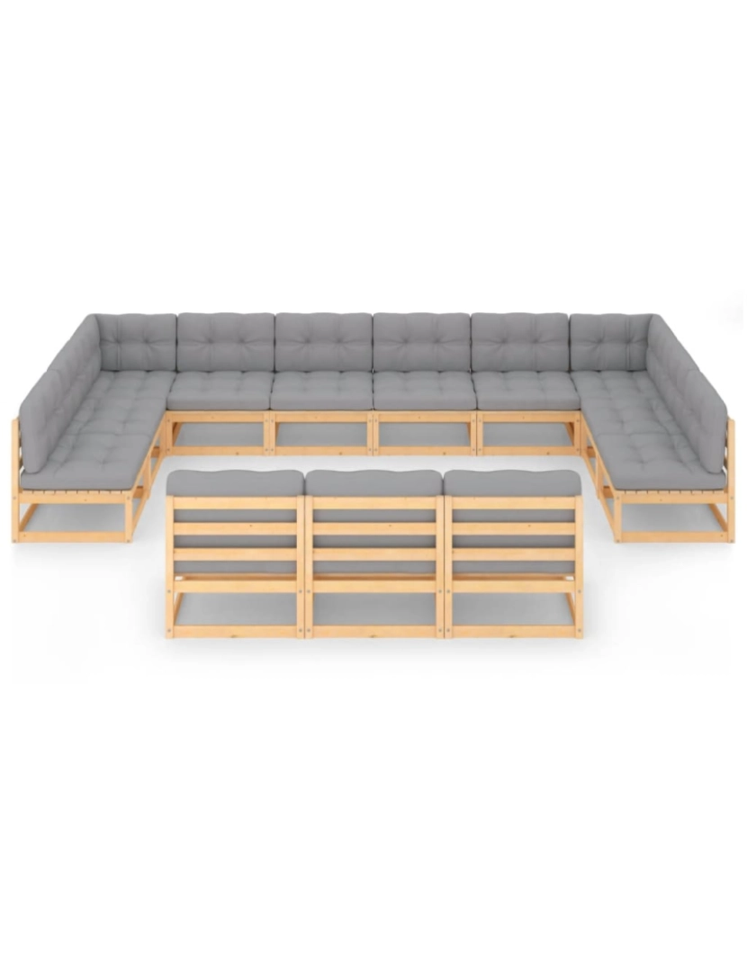 imagem de vidaXL 13 pcs conjunto lounge de jardim c/ almofadões pinho maciço4