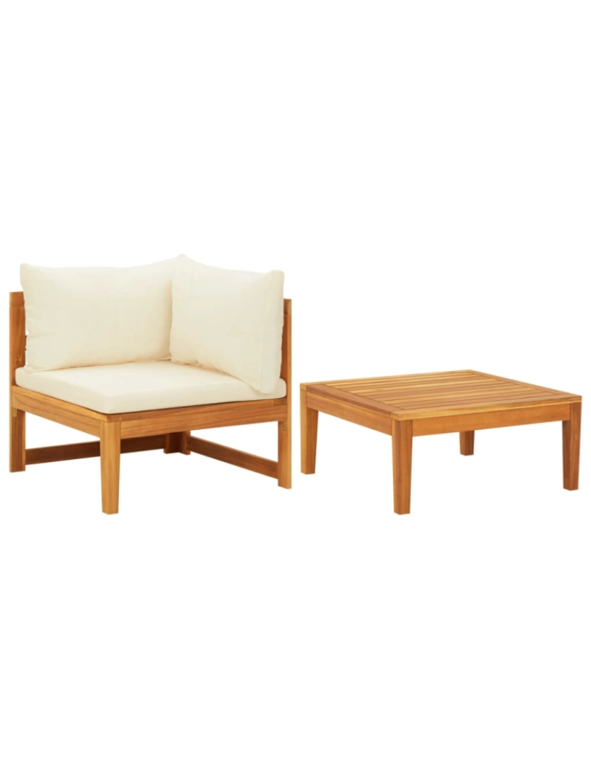 imagem de vidaXL 2 pcs conj. lounge de jardim c/ almofadões branco nata acácia1