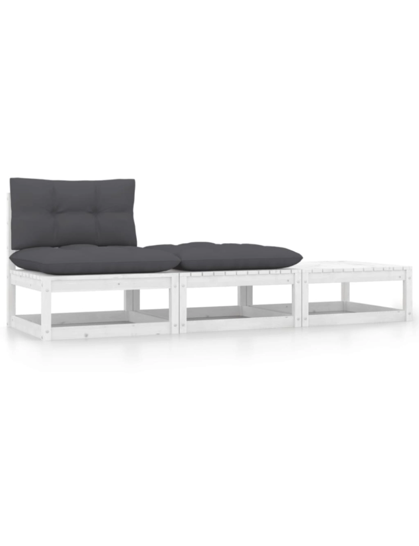 Vidaxl - vidaXL 3 pcs conjunto lounge jardim c/ almofadões pinho maciço branco