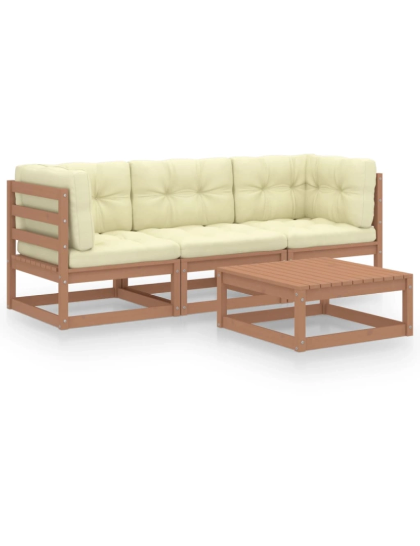 imagem de vidaXL 4 pcs conjunto lounge de jardim com almofadões pinho maciço2