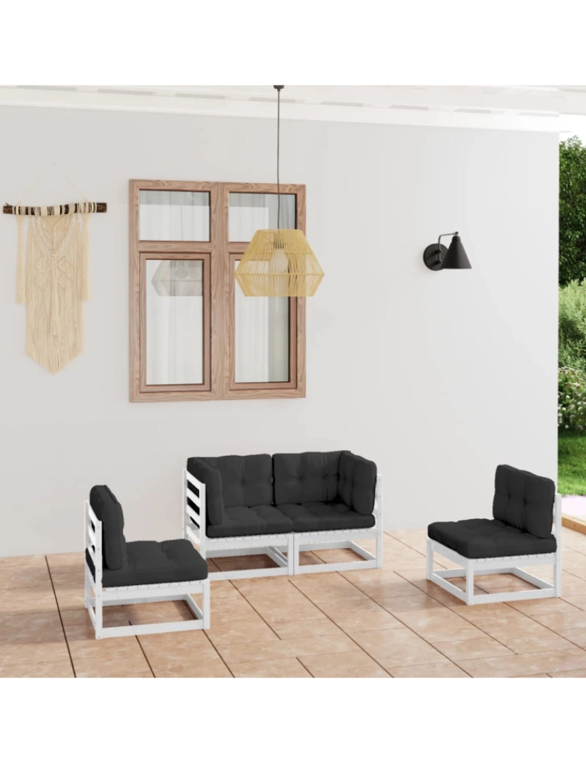 imagem de vidaXL 4 pcs conjunto lounge de jardim com almofadões pinho maciço2
