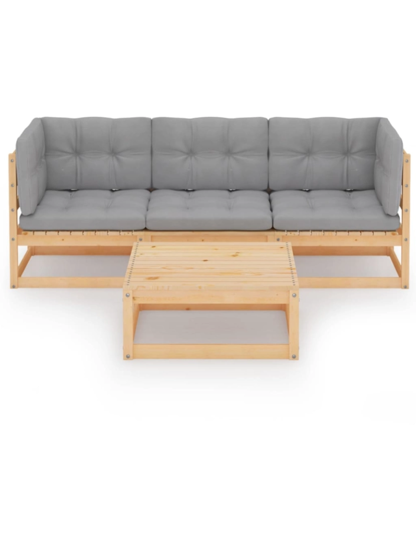 imagem de vidaXL 4 pcs conjunto lounge de jardim com almofadões pinho maciço3