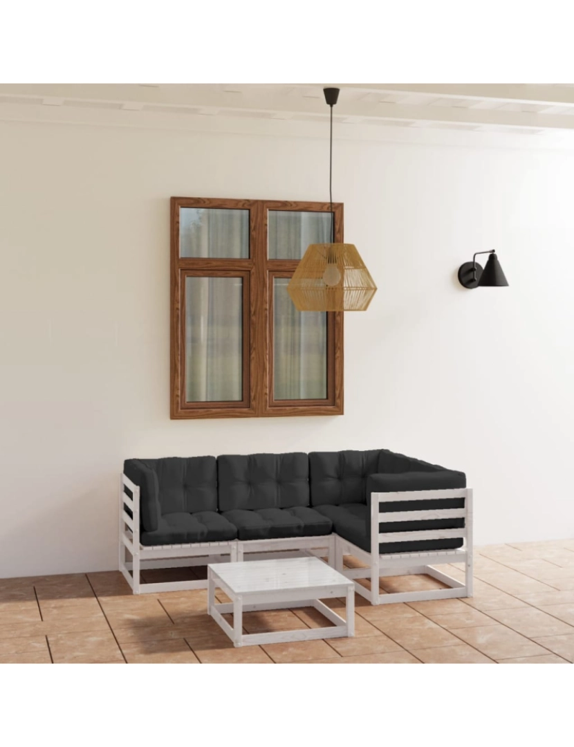 imagem de vidaXL 5 pcs conjunto lounge de jardim c/ almofadões pinho maciço3