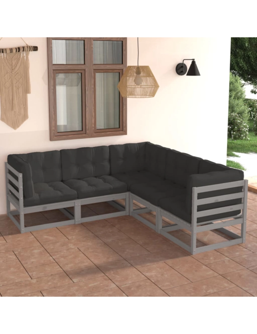 imagem de vidaXL 5 pcs conjunto lounge de jardim c/ almofadões pinho maciço2