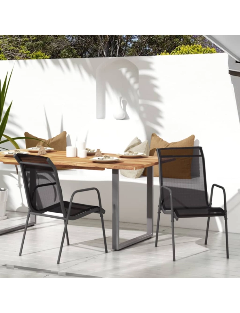 imagem de vidaXL Cadeiras de jardim 2 pcs aço e textilene preto2