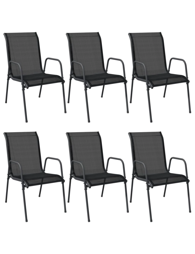 imagem de vidaXL Cadeiras de jardim 6 pcs aço e textilene preto1