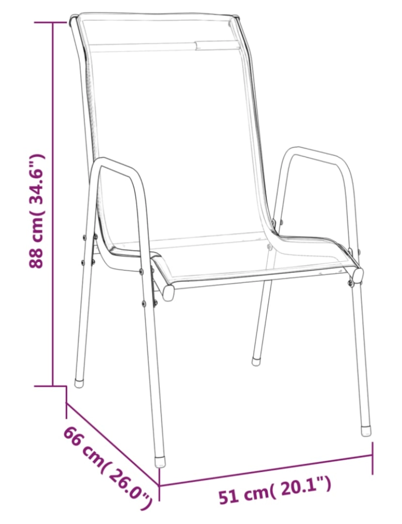 imagem de vidaXL Cadeiras de jardim 6 pcs aço e textilene preto8