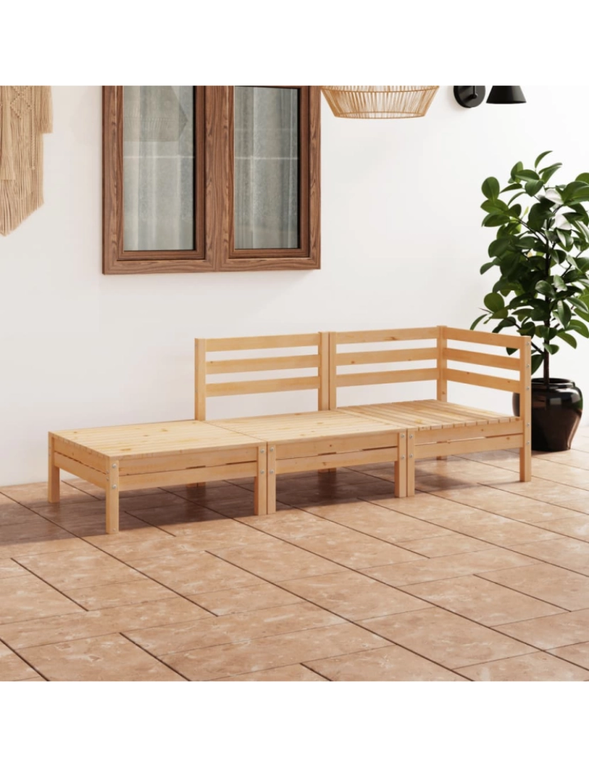 imagem de vidaXL 3 pcs conjunto lounge de jardim pinho maciço2