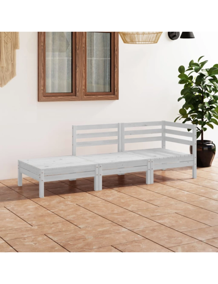 imagem de vidaXL 3 pcs conjunto lounge de jardim pinho maciço branco2